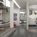 Modern Reception Desk With Curved Design Black Accent Wall White Sofa Round Coffee Table