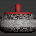 Functional Household Item With Red Top Wooden Handle And Textured Gray Base