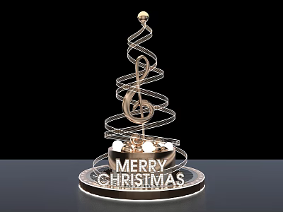 Golden Spiral Christmas Ornament With Music Note Design And Merry Christmas Lettering On Decorative Base 3d model