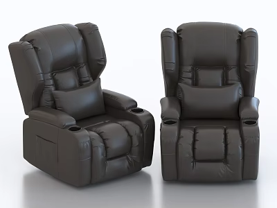 Dark Brown Leather Single Reclining Sofa With Cup Holders And Modern Design 3d model