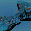 Underwater Bridge Surrounded by Colorful Coral Reefs Rock Formations and Seaweed