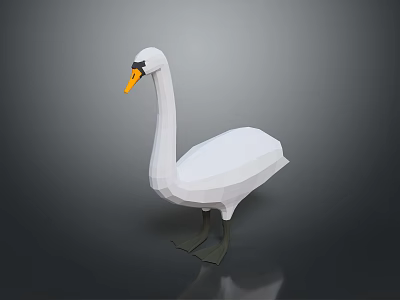 Low Poly White Swan 3D Model with Shiny Reflective Surface on Dark Background 3d model