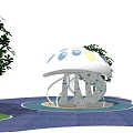 Children's Play Area Featuring Jellyfish Shaped White Structure with Trees Blue Flooring and Grass