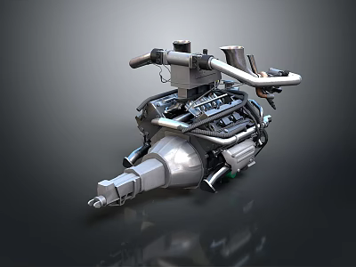 Detailed Industrial Mechanical Engine Part With Metal Pipes And Complex Structure 3d model