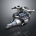 Detailed Industrial Mechanical Engine Part With Metal Pipes And Complex Structure