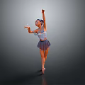 Ballerina Woman Performing Graceful Dance Pose in Blue Leotard and Short Tutu on Pointe Shoes