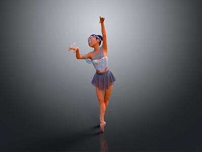 Ballerina Woman Performing Graceful Dance Pose in Blue Leotard and Short Tutu on Pointe Shoes 3d model
