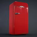 Vintage Red Refrigerator With Classic Design Metal Handle And Surface Scratches