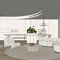 Modern Open Living Dining Room Interior With Round Coffee Table Sofa Fireplace And Green Plant