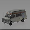 Vintage White Chevrolet Van With Red Orange Stripes And Window Curtains