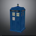 Classic Blue Police Box Structure With Top Light Windows And Sign