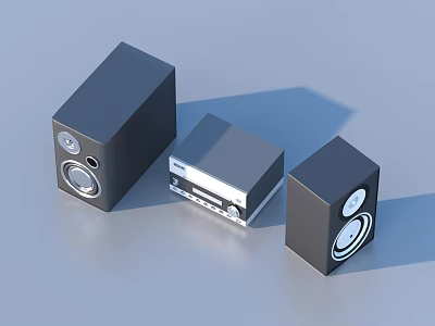 Modern Home Audio System With Black Speakers And Silver Control Unit 3d model