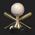 Baseball Trophy With Golden Crossed Bats And White Ball On Black Base