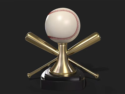 Baseball Trophy With Golden Crossed Bats And White Ball On Black Base 3d model Baseball Trophy With Golden Crossed Bats And White Ball On Black Base 3d model