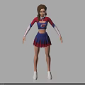 Game or Movie Female Character in Red and Blue Cheerleader Outfit with White Shoes
