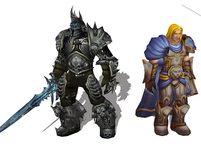 Game Movie Characters In Black Armor With Sword And Blonde Warrior In Blue Cape 3d model