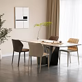 Modern Restaurant Interior Design With Dining Table Chairs Plant Wall Art And Light Curtains