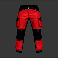 Red Work Pants With Black Accents And Multiple Pockets For Daily Use 3d model