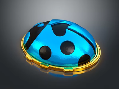 Blue Ladybug Shaped Clothing Accessory With Black Spots And Golden Border 3d model