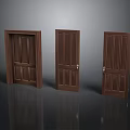 Three Brown Wooden Doors With Different Panel Designs And Door Handles