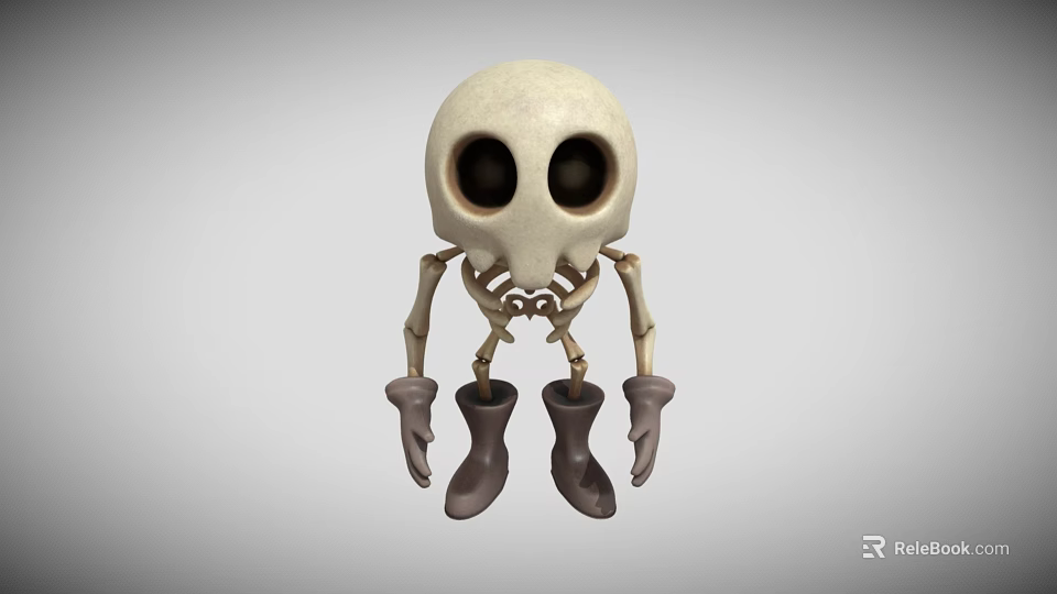 Cartoon Skeleton Game Movie Character With Big Black Eyes Brown Boots And Gloves 3d model 