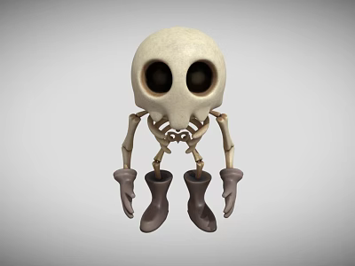 Cartoon Skeleton Game Movie Character With Big Black Eyes Brown Boots And Gloves 3d model