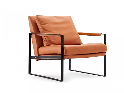 Modern Orange Single Sofa With Black Metal Frame And Wooden Armrests 3d model