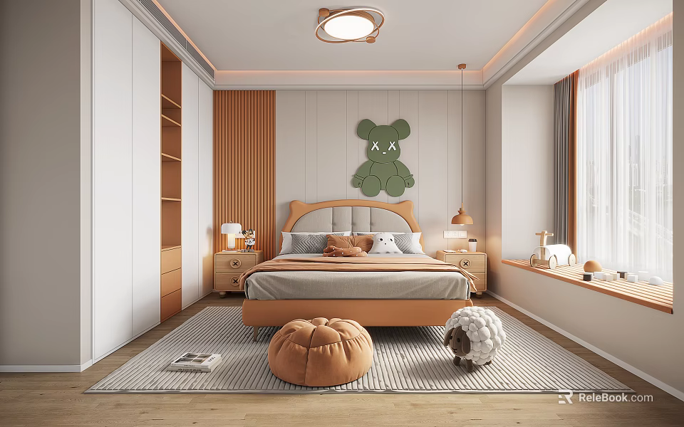Modern Kids Bedroom With Teddy Bear Decor And Cozy Furnishings 3d model 