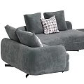 Gray Velvet Sectional Sofa With Modular Design And Plush Checkered Pillows 3d model