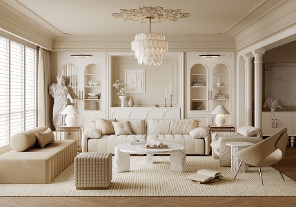 French Cream Living Room Cream Living Room 3d model