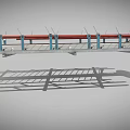 Industrial Support Equipment With Metal Frame Red Crossbars And Wheels For Material Handling