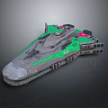 Sci Fi Spaceship Model With Gray And Green Exterior Mechanical Structure And Weapon Systems 3d model