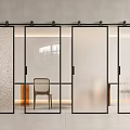 Modern Interior Sliding Doors with Black Frame Textured Frosted and Clear Glass for Room Partition