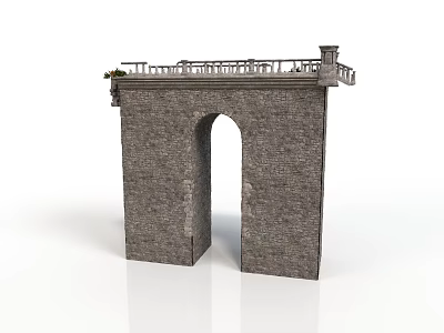 Stone Arch Building Structure With Balustrade On Top And Masonry Details 3d model