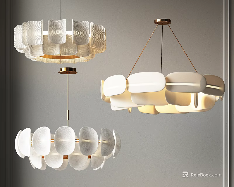 Modern Minimalist White Chandeliers With Organic Shapes And Metal Frames For Interior Decor 3d model 
