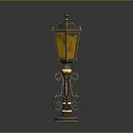 Classical Decorative Lamp Post Featuring Golden Accents Carved Base And Lantern Top