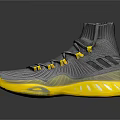 High Top Gray Knit Shoes With Yellow Accents And Sporty Design For Casual Wear