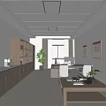 Public Office Space With White Walls Ceiling Lights Wooden Cabinets And Potted Plant 3d model
