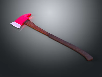 Sharp Red Blade Axe With Brown Wooden Handle As Weapon 3d model