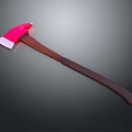 Sharp Red Blade Axe With Brown Wooden Handle As Weapon