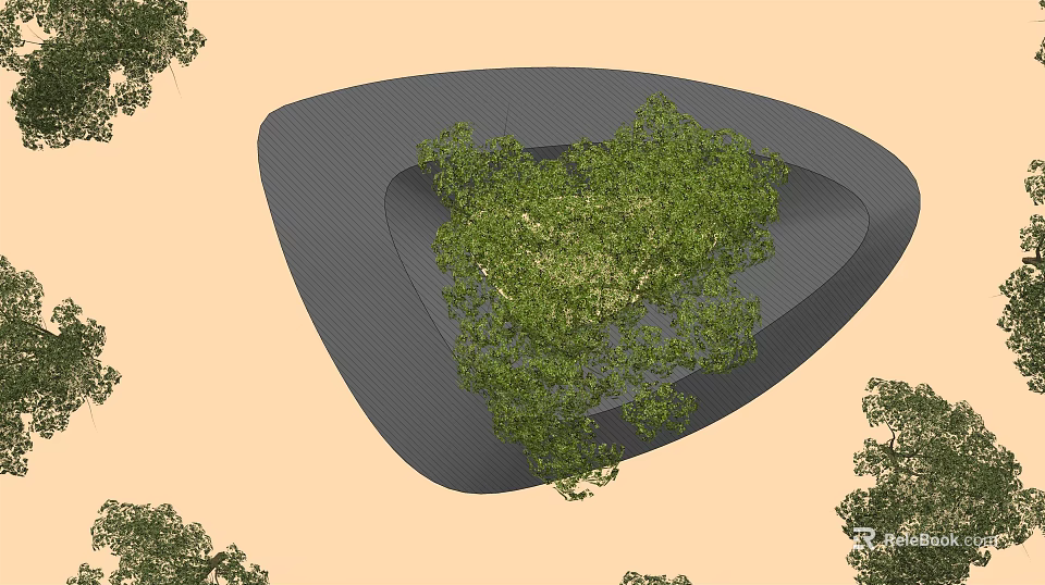 Modern Irregular Shaped Pergola Design With Central Tree And Surrounding Greenery 3d model 