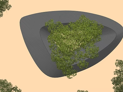 Modern Irregular Shaped Pergola Design With Central Tree And Surrounding Greenery 3d model