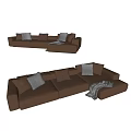 Modern Light Gray Sectional Sofa With Multiple Colored Cushions And Throw Blanket 3d model