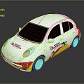 White Small Car Featuring Happy Birthday Graphics Yellow Red Accents And Cartoon Characters