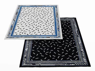 Square Rugs With White Black Backgrounds Blue And White Black Borders Small Line Patterns 3d model