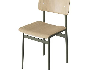 Modern Leisure Chair With Wooden Seat Backrest And Metal Legs Simple Design 3d model