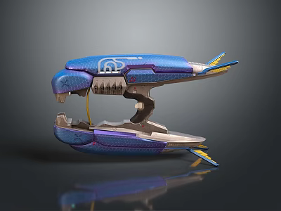 Futuristic Blue Purple Mechanical Weapon With Metallic Claw And Energy Details 3d model