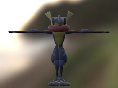 Animated Game Character Blue Body Large Ears Long Outstretched Arms Standing Pose 3d model