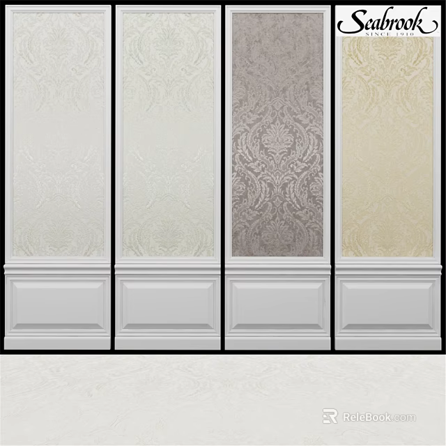 Decorative Wall Panels With Various Patterns And White Base Trim For Interior 3d model 