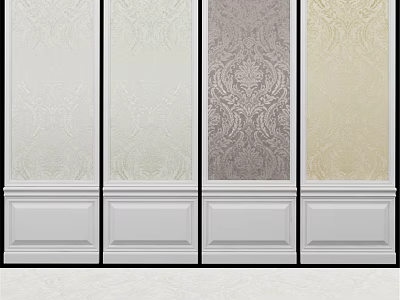 Decorative Wall Panels With Various Patterns And White Base Trim For Interior 3d model